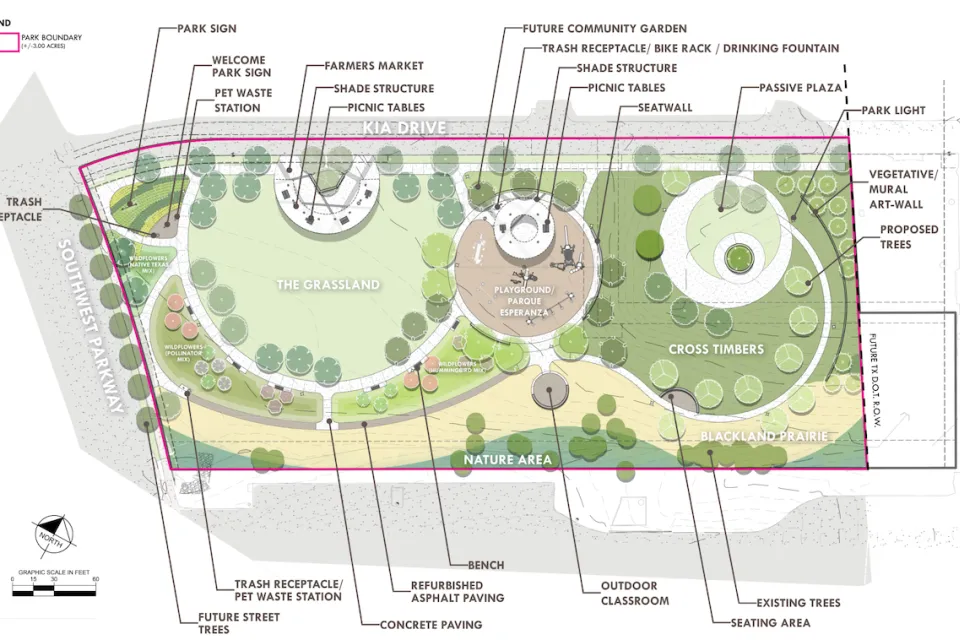 Rendering of Glory Park in Lewisville, Texas.